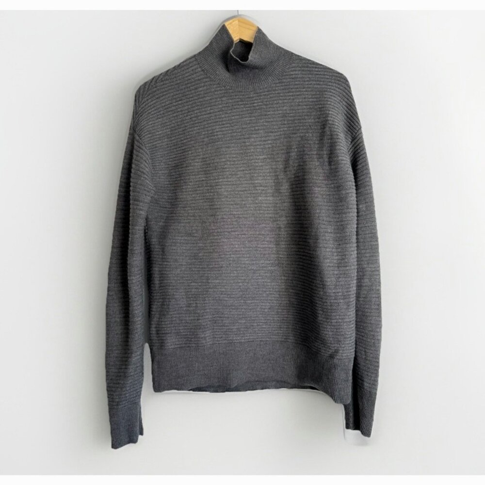 Theory Mens Noble Gray Wool Ribbed Mock Neck Heritage Sweater Large Quiet Luxury